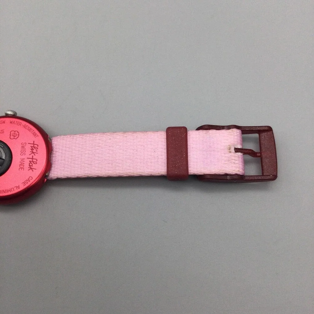Flik Flak Prune et Fraise Girls Watch 28mm Pink Strawberry Swiss New Battery